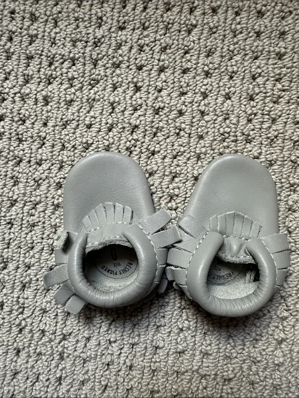 Freshly Picked Gray Leather Fringe Baby Moccasins